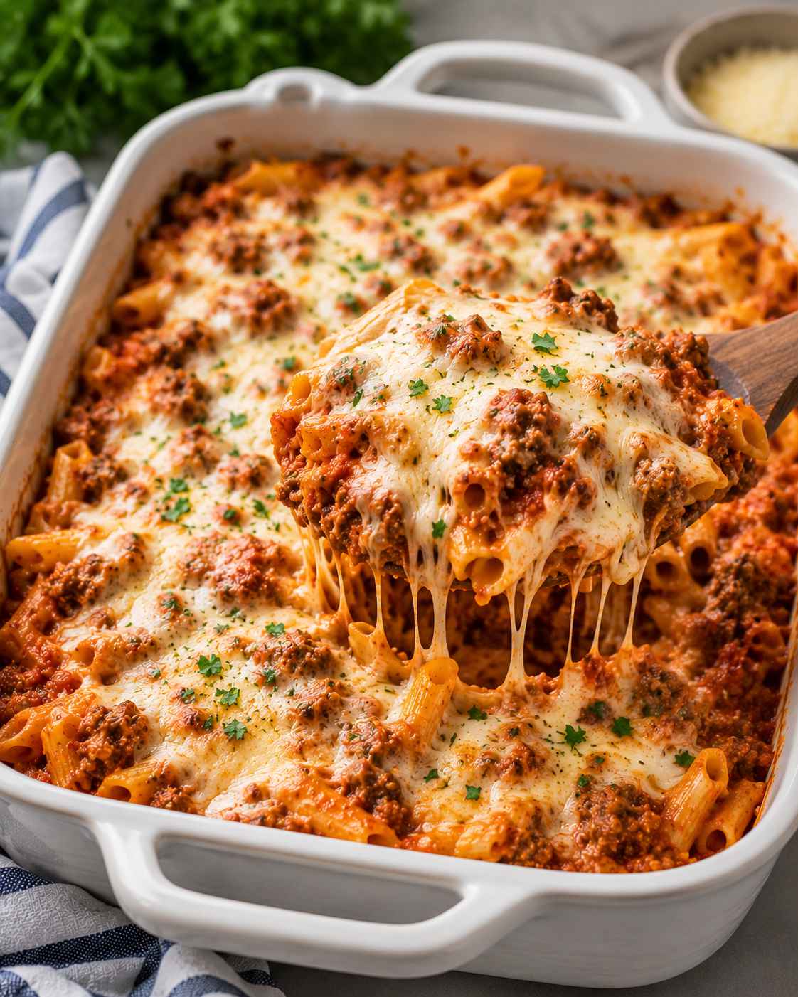 Cheesy baked pasta casserole