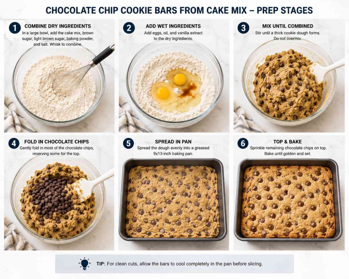 Chocolate Chip Cookie Bars From Cake Mix (Easy 5-Ingredient Dessert) 4 Chocolate chip cookie bars recipe steps