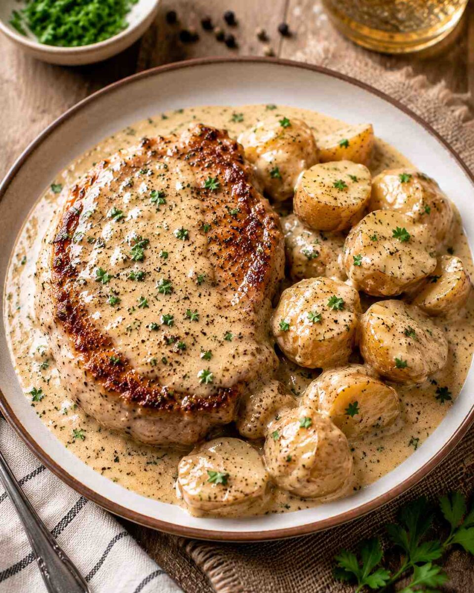 Creamy Ranch Pork Chops and Potatoes 2 Creamy pork chop with seasoned potatoes