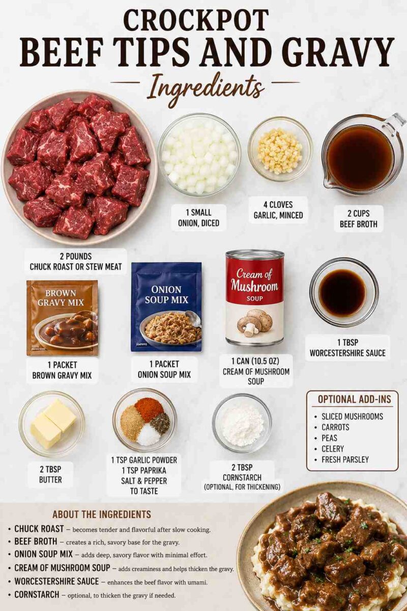 Crockpot Beef Tips and Gravy 3 Crockpot beef tips and gravy ingredients