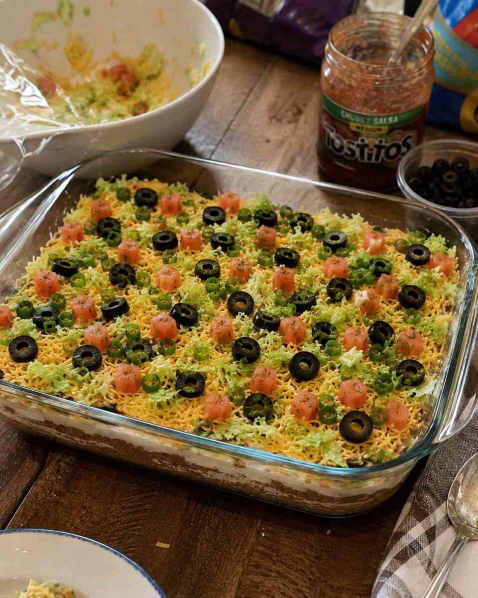 Easy Church Potluck Taco Dip (The Ultimate Make-Ahead Party Appetizer) 2 Easy Church Potluck Taco Dip