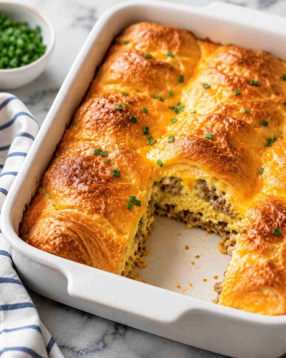Sausage Cream Cheese Crescent Bake 2 Golden cheesy sausage breakfast bake