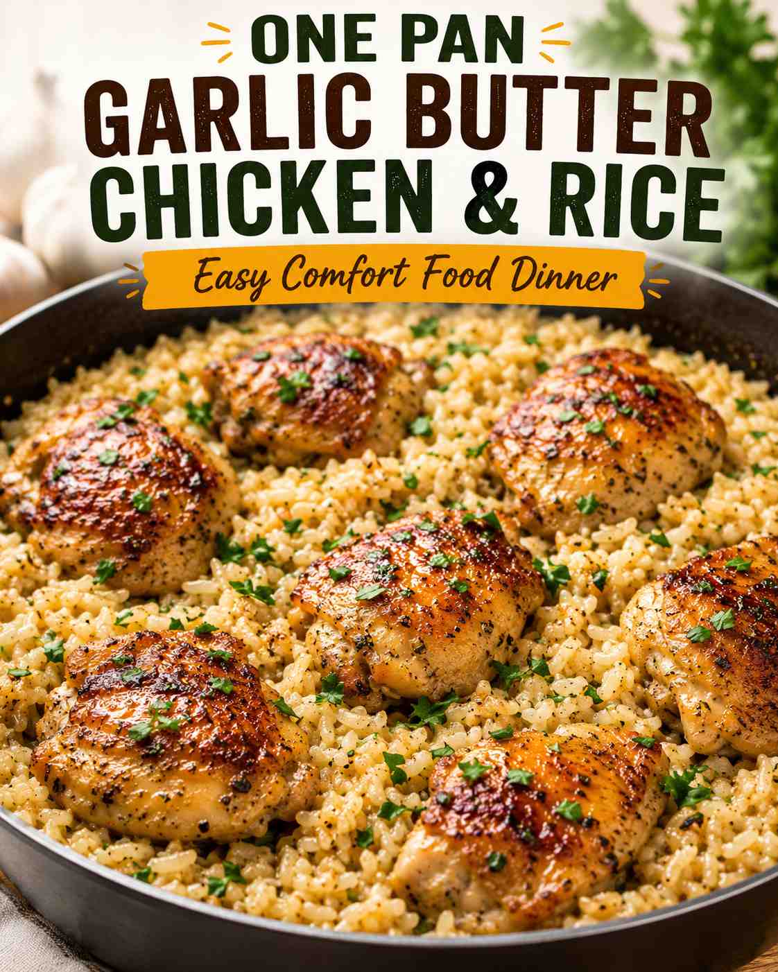 One Pan Garlic Butter Chicken and Rice Easy Comfort Food Dinner