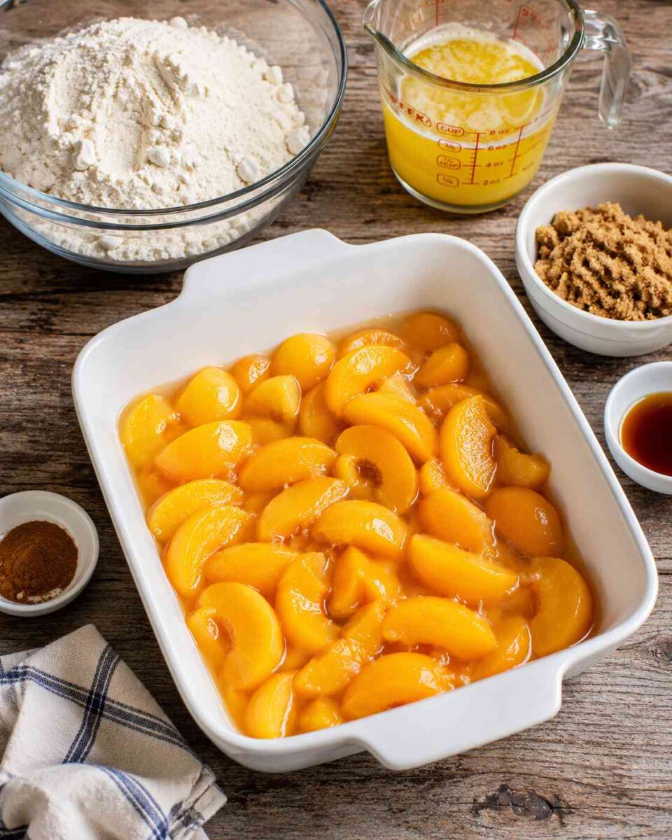 Grandma’s Peach Cobbler Dump Cake (Easy Southern Dessert Recipe) 7 Peach dessert prep