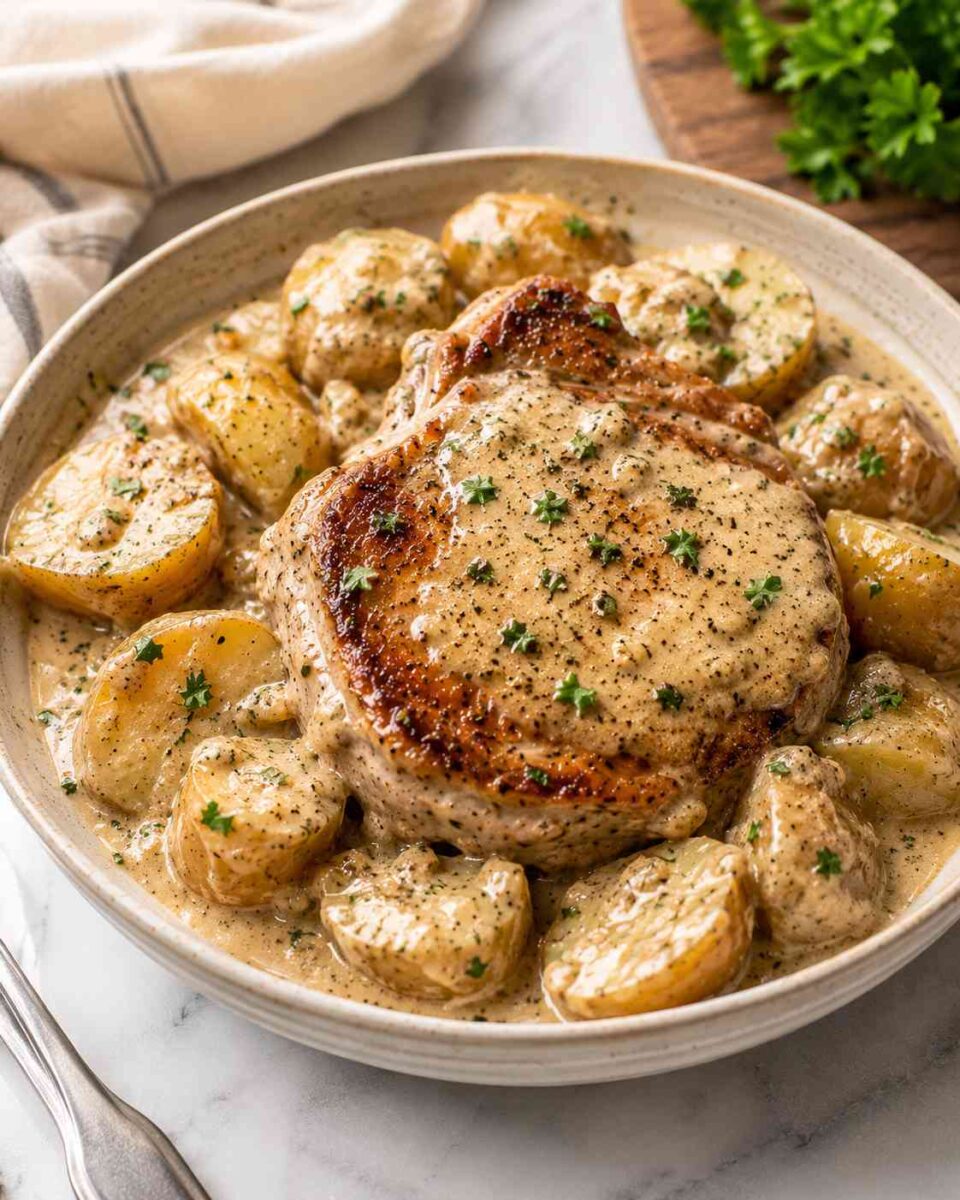Creamy Ranch Pork Chops and Potatoes 6 Pork chop with creamy herb sauce