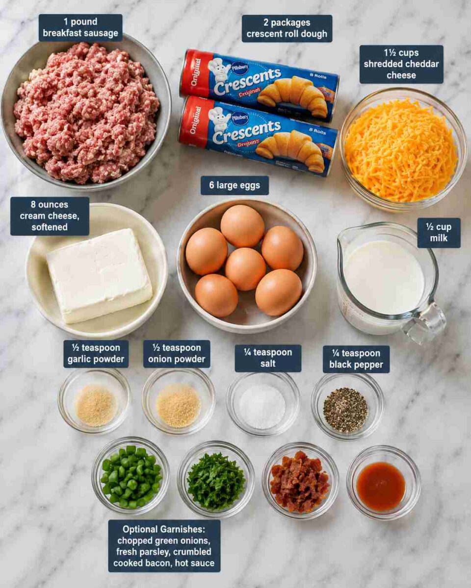 Sausage Cream Cheese Crescent Bake 3 Sausage Cream Cheese Crescent Bake ingredients infographic
