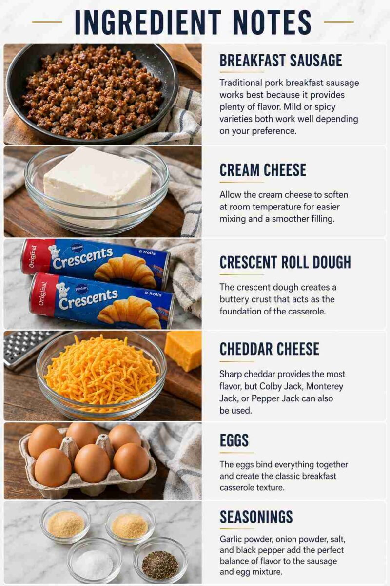 Sausage Cream Cheese Crescent Bake 4 Sausage Cream Cheese Crescent Bake ingredients notes infographic