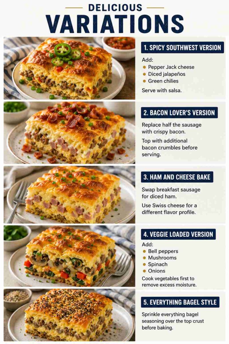 Sausage Cream Cheese Crescent Bake 6 Sausage Cream Cheese Crescent Bake variations infographic