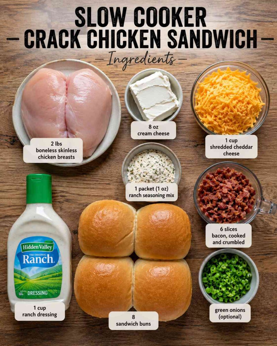 Slow cooker crack chicken sandwich ingredients
