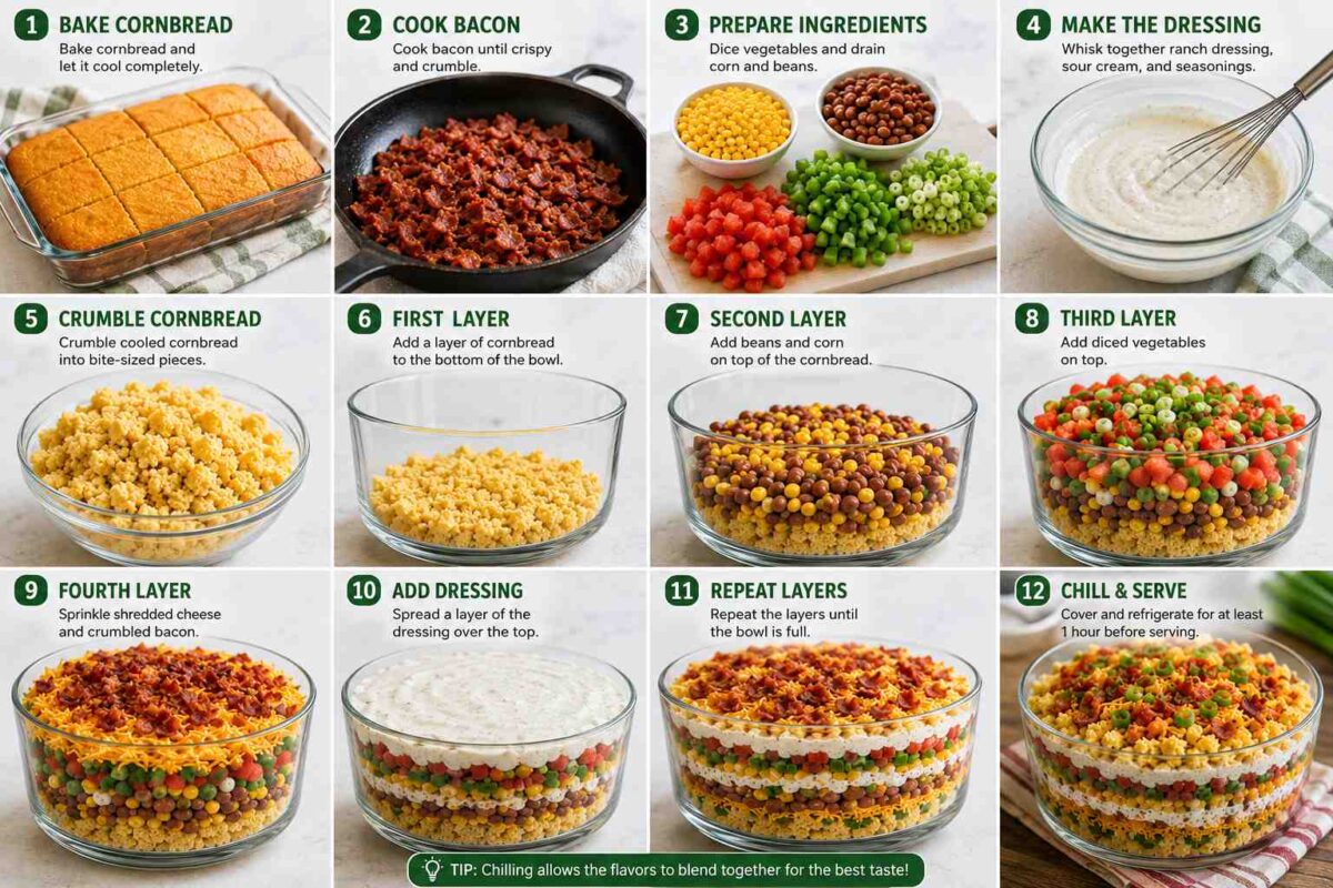 Southern Cornbread Salad prep