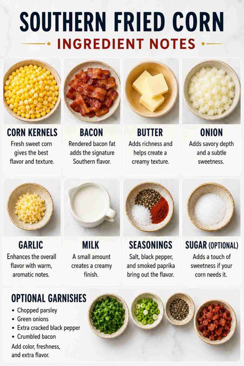 Southern Fried Corn ingredients notes infographic