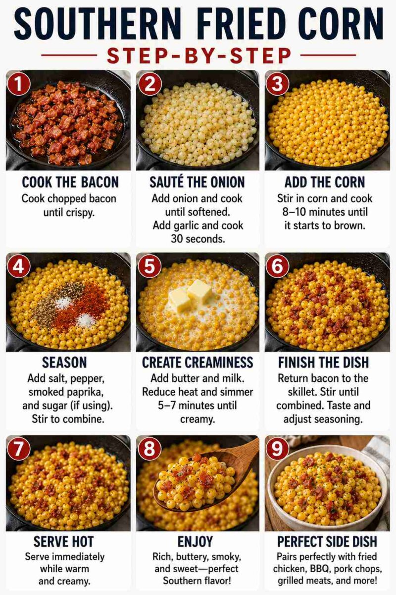 Southern Fried Corn preparation steps infographic