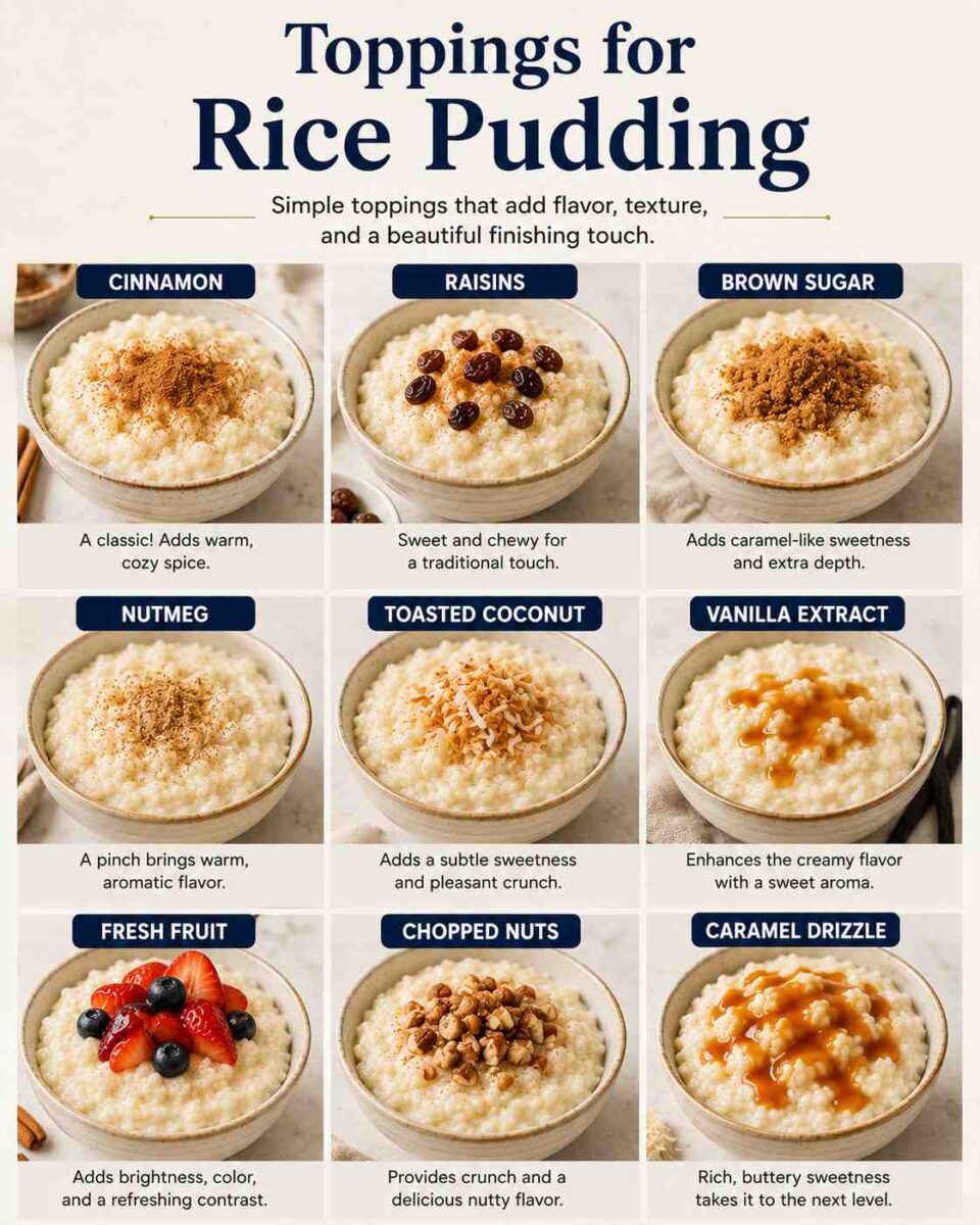 Toppings for rice pudding infographic
