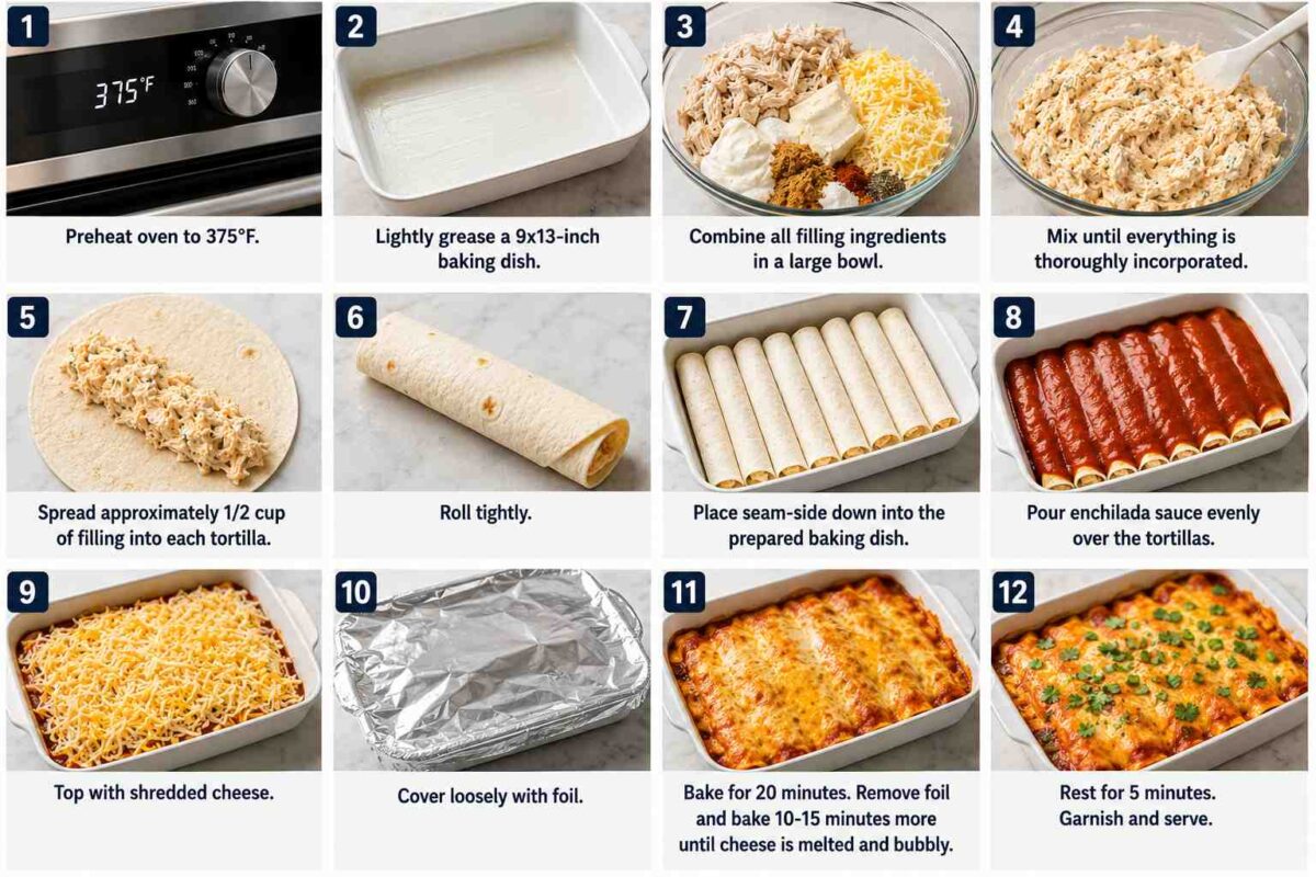 Cream Cheese Chicken Enchiladas 6 cream cheese chicken enchiladas step by step prep infographic