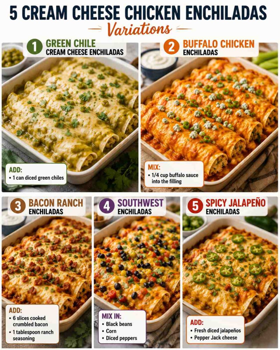 Cream Cheese Chicken Enchiladas 8 cream cheese chicken enchiladas variations infographic