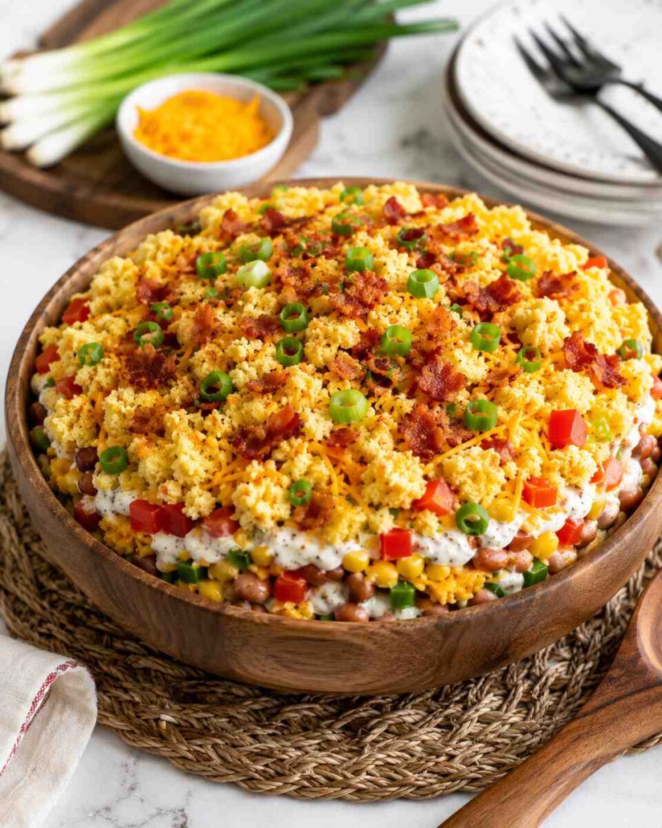 layered salad with southern cornbread