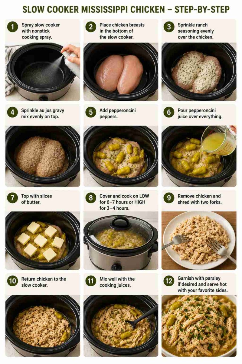 Slow Cooker Mississippi Chicken 5 slow cooker mississippi chicken prepration inforgraphic