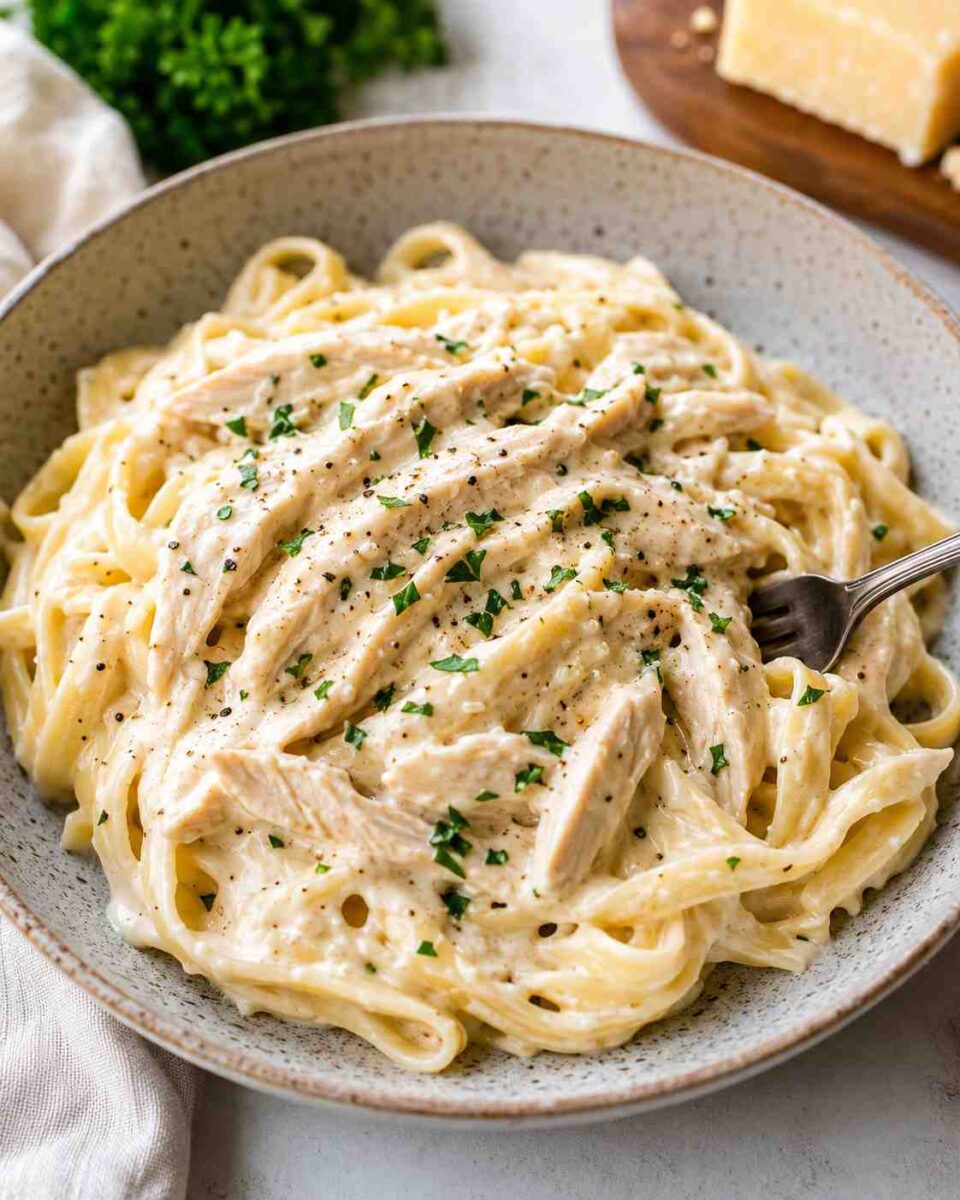 Crockpot Chicken Alfredo 10 Creamy chicken fettuccine with herbs