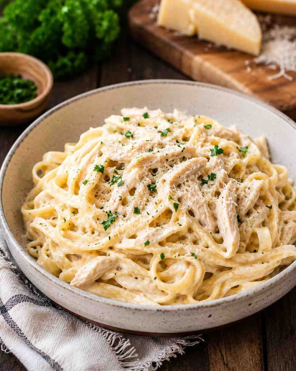 Crockpot Chicken Alfredo 2 Creamy pasta with chicken and herbs
