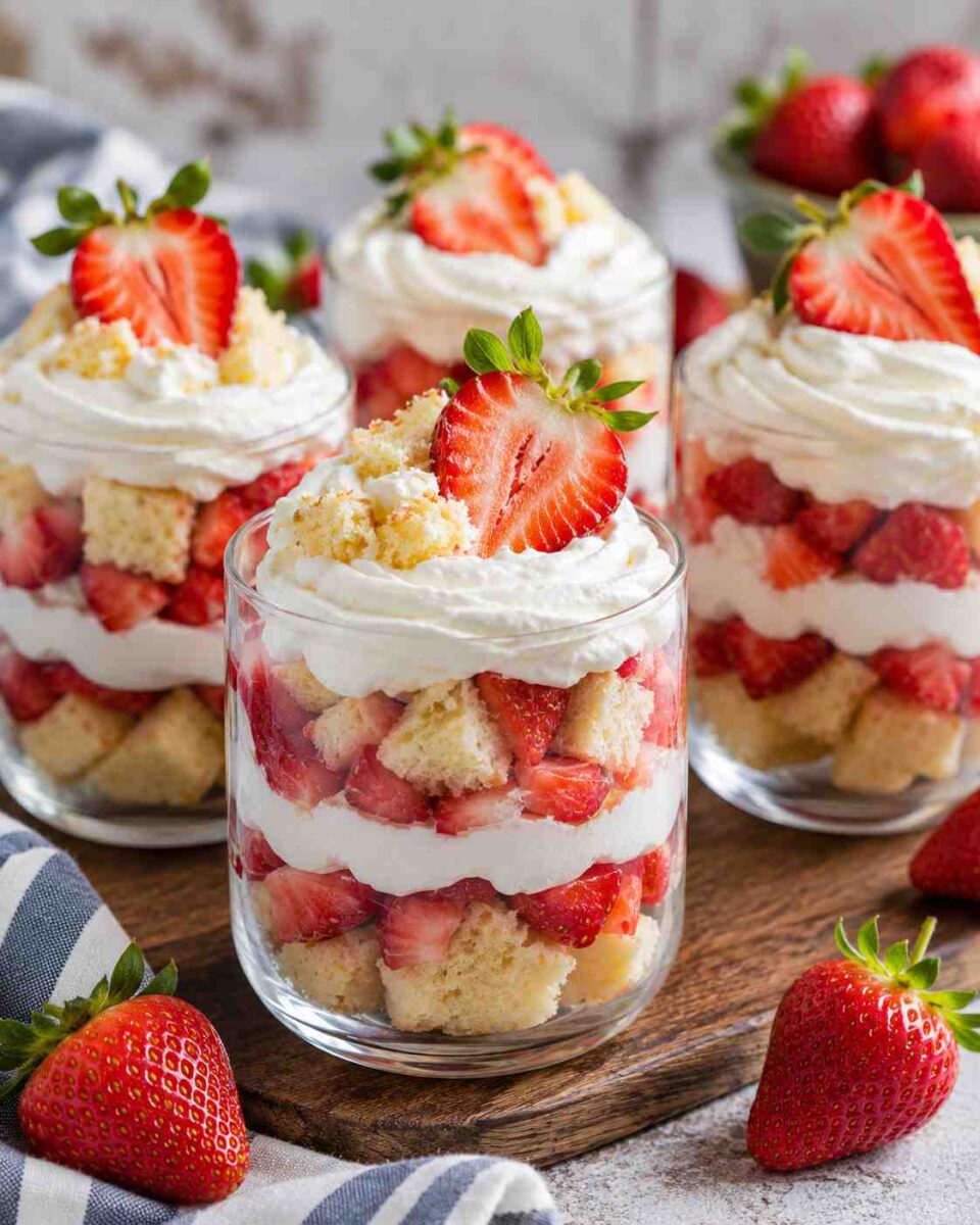 Strawberry parfait with whipped cream layers